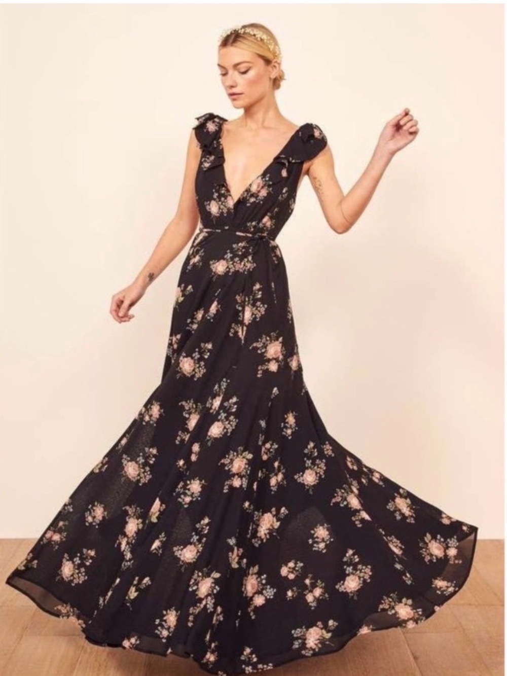 Reformation Peppermint Floral V-Neck Wrap Maxi Dress - size small